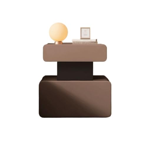 CJHFR472SG Moderne Nachttisch aus Holz, kleine Schlafzimmeraufbewahrung, braunes Sideboard mit Doppelschublade und unregelmäßiger Aufbewahrung aus Leder Praktisch(Mittel) von CJHFR472SG