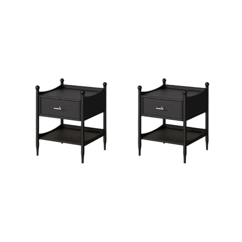 CJHFR472SG Moderne Nachttisch aus Massivholz mit Zwei Schubladen in Schwarz for Wohnzimmer, Schlafzimmer, Arbeitszimmer, Aufbewahrungsschränke for Bücher, Lampen usw. Praktisch von CJHFR472SG