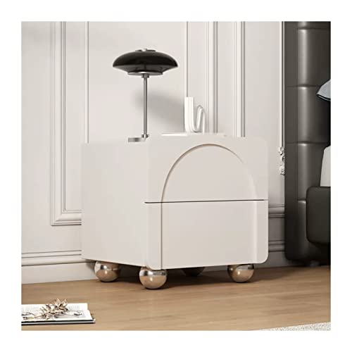 CJHFR472SG Moderne Nachttisch mit kugelförmigen Tischbeinen aus Edelstahl, Beistelltisch/Beistelltisch aus Holz mit 2 Schubladen for Schlafzimmer, Wohnzimmer (Graubeige) Praktisch(L50xD40xH48cm) von CJHFR472SG