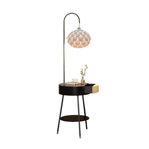 CJHFR472SG Moderne Stehlampe for Zuhause mit Tisch – Mid-Century Modern Nachttisch oder Beistelltisch mit USB-Ladeanschluss – Stehlampe mit Schubladen Stehleuchte(Schwarz) von CJHFR472SG