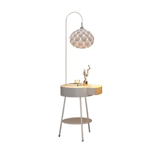 CJHFR472SG Moderne Stehlampe for Zuhause mit Tisch – Mid-Century Modern Nachttisch oder Beistelltisch mit USB-Ladeanschluss – Stehlampe mit Schubladen Stehleuchte(Weiß) von CJHFR472SG