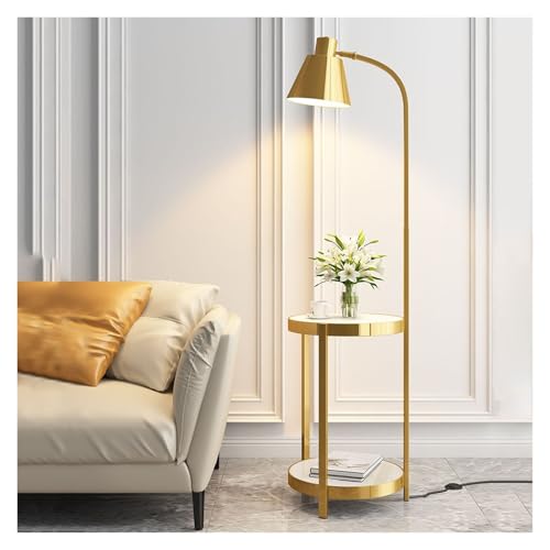 CJHFR472SG Moderne Stehlampe mit Regalen, Mid Century Modern Stehlampen, rustikale Beistelltischlampe for Schlafzimmer & Wohnzimmer Stehleuchte(Gold) von CJHFR472SG
