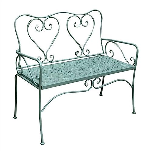 CJHFR472SG Patio Bänke Gartenbank, Herzförmige Metall-Außenbank mit Rückenlehne, Eleganter Terrassen-Freizeitsitz for 2 Personen Hinterhof(Green) von CJHFR472SG