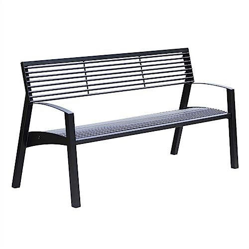 CJHFR472SG Patio Bänke Gartenbank, Parkstuhl mit Armlehnen, Rundrohr-Rückenlehne und Sitzfläche, Moderner Freizeitstuhl, Gartenmöbel Hinterhof(150x63x82CM) von CJHFR472SG