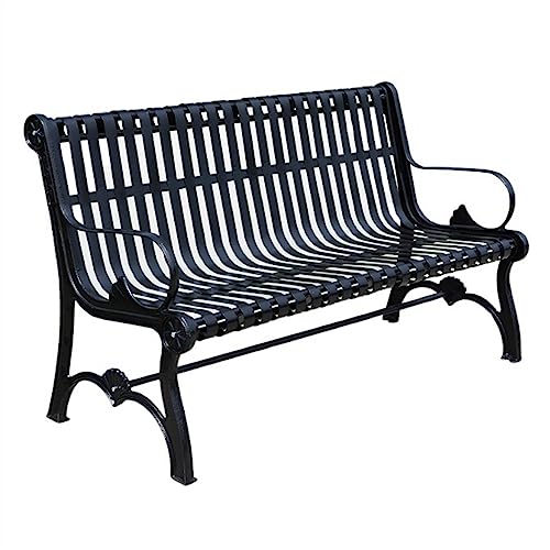 CJHFR472SG Patio Bänke Gartenbank for den Außenbereich, mit Rückenlehne und Armlehne aus Gusseisen, 3 Freizeitstühle aus Metall, Gartenmöbel, Schwarz Hinterhof(120x65x83cm) von CJHFR472SG