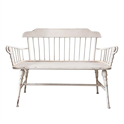 CJHFR472SG Patio Bänke Weiße Gartenbank im ländlichen Stil mit Rückenlehne, 47,2 Zoll Vintage-Schmiedeeisen, 2-Personen-Freizeitsitz Hinterhof von CJHFR472SG