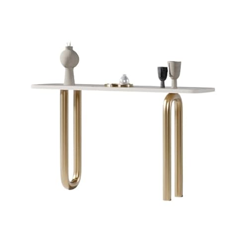 CJHFR472SG Startseite Moderner Eingangstisch mit Kunstmarmorplatte, Metallfuß und eingebautem Sensorlicht | Konsolentisch for Enge Räume | Sofatisch als Wohnzimmerdekor Hinter Couch(Gold,Klein) von CJHFR472SG