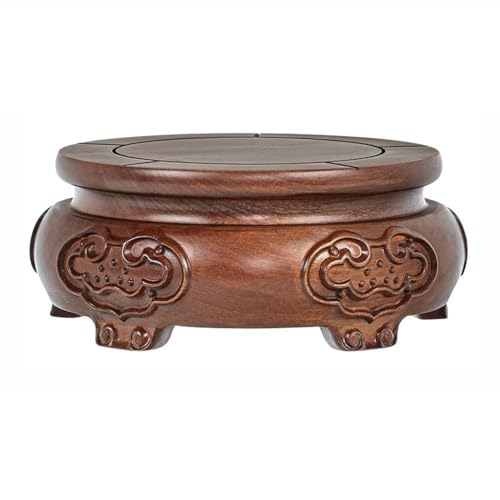 CJHFR472SG Vasensockel Runder Bonsai-Präsentationsständer for Teekannen und Pflanzgefäße mit Relief-Skulptur-Basisgestell aus Palisander Präsentation(Klein) von CJHFR472SG