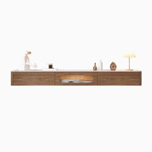 Medienkonsole Moderner schwebender Fernsehständer, wandmontierter Fernsehschrank aus Holz mit 2 Schubladen und Schiefertischplatte, schwebende Fernsehständer for LED-Entertainment-Center Unterhaltungs von CJHFR472SG