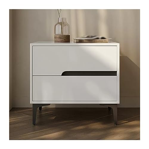 Moderne Schlichter Nachttisch aus Holz, schmale Seite, einfarbig, Nachttisch mit großem Fassungsvermögen, Doppelschublade und geräuschlos verschiebbaren Nachttischmöbeln Praktisch(Weiß,Klein) von CJHFR472SG