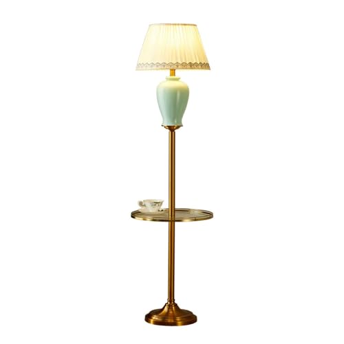 Moderne Traditionelle LED-Beistelltisch- und Stehlampe aus Metall/Glas – Stehlampe im Vintage-Stil for Wohnzimmer, Schlafzimmer und Büro – Rustikale Stehlampe for die Inneneinrichtung mit Stoffschirm von CJHFR472SG