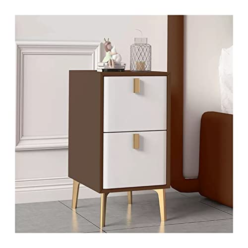 Moderner eleganter Nachttisch aus Kunstleder, schmaler Nachttisch, schmaler Nachttisch, schmaler Beistelltisch für kleine Räume, Schlafzimmer, Sofa-Seite (Braun + Weiß), praktisch (L x T x H) 25 x 36 von CJHFR472SG