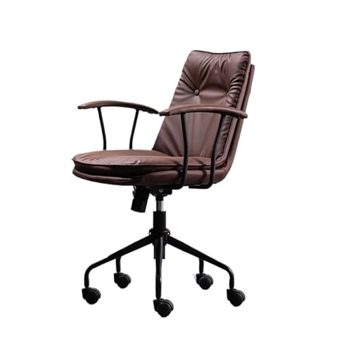 Schreibtischstuhl Bürostuhl aus PU-Leder, bequemer moderner Schreibtischstuhl for das Home-Office mit Rollen und schwarzem Metallfuß, ergonomischer Stuhl, verstellbarer Drehstuhl Klassisch(Bruin) von CJHFR472SG