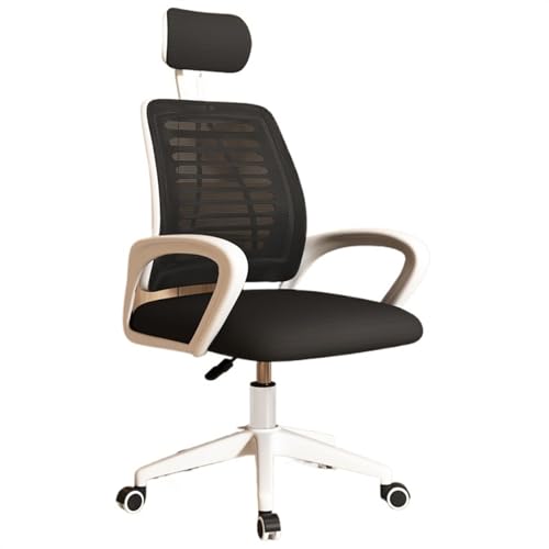 Schreibtischstuhl Ergonomischer Bürostuhl for zu Hause mit fester Armlehne, weichem Schaumstoff-Sitzkissen und Lendenwirbelstütze, Netz-Schreibtischstuhl mit hoher Rückenlehne Klassisch(Schwarz) von CJHFR472SG