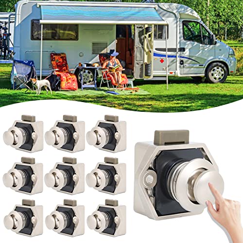 10 Stück Push Button Catch Door Lock Verriegelung, Metall Push Button Lock,Schlüsselloser Wohnmobilschloss Schubladenschloss, Schranktürknaufe Lock für RV Camper Caravan Van Motorhome Yacht Ship Boat von CJHZQYY