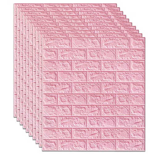 3D Ziegel Tapete, 10 Stück Selbstklebende Tapete, DIY Wasserdichte Rosa Ziegel Muster Wandaufkleber für Wohnzimmer Schlafzimmer, 77 x 70 cm (Rosa) von CJHZQYY