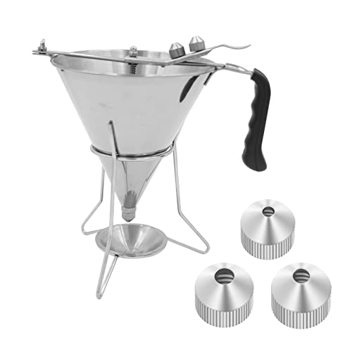 Pfannkuchen Trichter Edelstahl Dick&Groß Teigspender, Saucentrichter Fondanttrichter Einfülltrichter, Backen Trichter Kolbentrichter zum Dosieren von Flüssigkeiten mit 3 Füll Ø 4/5/6 mm Düsen von CJHZQYY