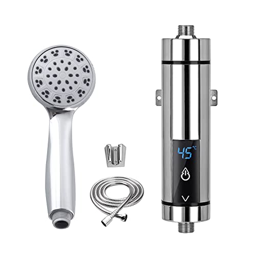 Mini Durchlauferhitzer Elektrische Durchlauferhitzer, Mini Instant Warmwasserbereiter Durchlauferhitzer Tankless für Badezimmer Küche, EU Stecker 220V 3500W (Silber) von CJHZQYY