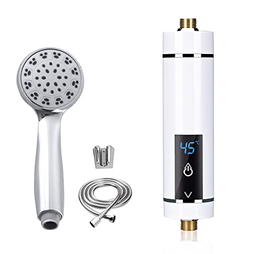 Mini Durchlauferhitzer Elektrische Durchlauferhitzer mit Bad Dusche Kit, Mini Instant Warmwasserbereiter Durchlauferhitzer Tankless für Badezimmer Küche, ohne Stecker (Weiß-5500W mit Duschset) von CJHZQYY