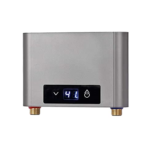 Mini Elektronischer Durchlauferhitzer Tankless Elektrische Durchlauferhitzer, Mini Instant Warmwasserbereiter Durchlauferhitzer für Badezimmer Küche, LED Große Display (Grau,5500W ohne Duschset) von CJHZQYY