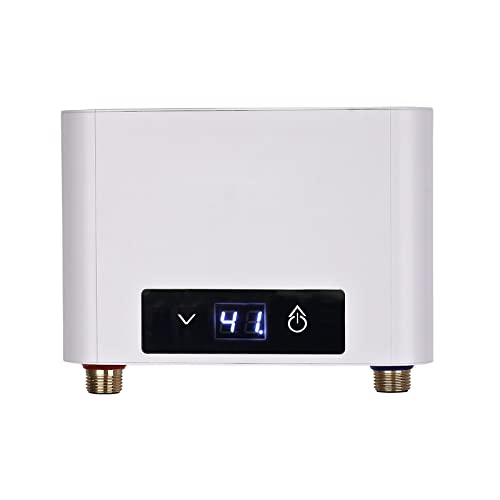 Mini Elektronischer Durchlauferhitzer Tankless Elektrische Durchlauferhitzer, Mini Instant Warmwasserbereiter Durchlauferhitzer für Badezimmer Küche, LED Große Display (Weiß,5500W ohne Duschset) von CJHZQYY