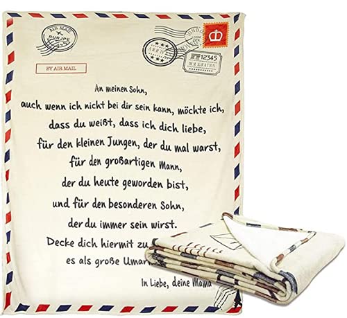 Personalisierte Flanelldecke Brief Gedruckt Decken Geschenke Mama für Töchter oder Sohn Luftpost Positive Ermutigung & Envelope Write Letter Flannel Blanket Mail Blanket 150 * 200cm (Für Sohn) von CJHZQYY