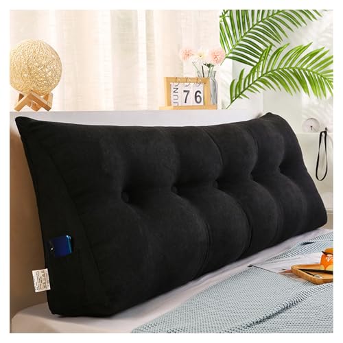 CJJZFO Lesekissen für Bett Und Sofa, Stützkissen Rücken Bett, Kissen Bett Rückenlehne, Lendenkissen Bett, Rückenkissen für Sofa, Kordsamt Keilkissen Sofa(Schwarz,150 * 50 * 20cm) von CJJZFO