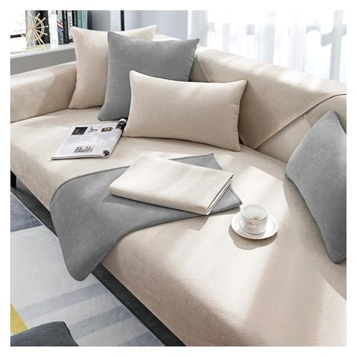 CJJZFO Sofa Überzug Weiche Chenille Sofabezug: Hund Katze Sofaschoner Anti Rutsch Vintage Couch Überzug für U Form L Form Sektionssofa für 1 2 3 4 Sitzer Sofa (Beige, 90 * 160cm) von CJJZFO
