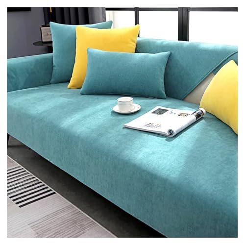 CJJZFO Sofa Überzug Weiche Chenille Sofabezug: Hund Katze Sofaschoner Anti Rutsch Vintage Couch Überzug für U Form L Form Sektionssofa für 1 2 3 4 Sitzer Sofa (Blau, 110 * 110cm) von CJJZFO