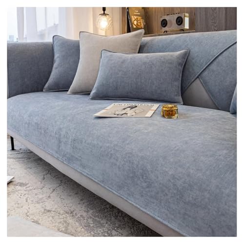 CJJZFO Sofa Überzug Weiche Chenille Sofabezug: Hund Katze Sofaschoner Anti Rutsch Vintage Couch Überzug für U Form L Form Sektionssofa für 1 2 3 4 Sitzer Sofa (Blaugrau, 70 * 180cm) von CJJZFO