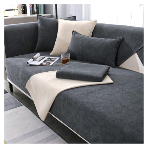 CJJZFO Sofa Überzug Weiche Chenille Sofabezug: Hund Katze Sofaschoner Anti Rutsch Vintage Couch Überzug für U Form L Form Sektionssofa für 1 2 3 4 Sitzer Sofa (Dunkelgrau, 70 * 240cm) von CJJZFO