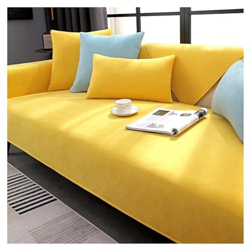 CJJZFO Sofa Überzug Weiche Chenille Sofabezug: Hund Katze Sofaschoner Anti Rutsch Vintage Couch Überzug für U Form L Form Sektionssofa für 1 2 3 4 Sitzer Sofa (Gelb, 70 * 150cm) von CJJZFO