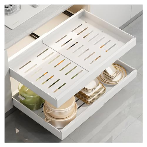 CJJZFO Teleskopschublade, Verstellbare Breite Ausziehbarer Schrank Organizer, Pull Out Cabinet Organizer, Auszug Küchenschrank Küche Organizer Schrank (Color : White, Size : 32-52cm) von CJJZFO