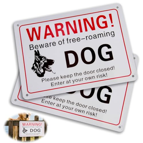 2 Stück Freilaufender Hund Schild Metall 18 * 25cm, Achtung Hunde Schild Vorsicht Freilaufender Hund 5mm Aluminium Schilder Warnung Vor Dem Hund, Reflektierend, Warnschild Hund Für Innen & Außen von CJMUQHEHH