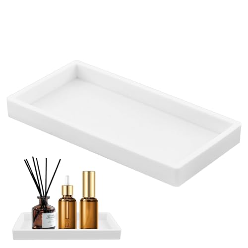 Badezimmertablett Tablett Weiß Keramik Deko Tablett Rechteckig Tablett Klein Mini Tablett für Seifenspender Kosmetik Organizer Schmuckschale Spüle Waschtisch Ablage von CJMUQHEHH