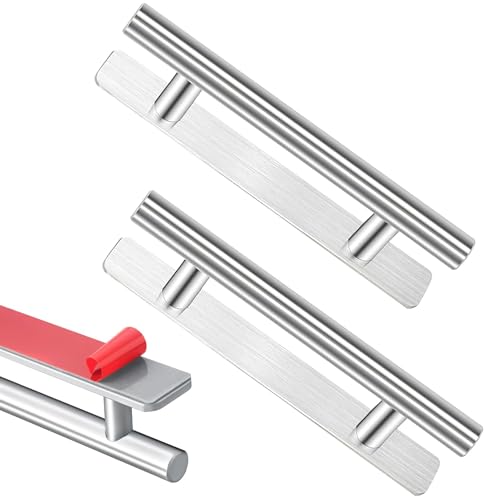 CJMUQHEHH 2 Türgriff Selbstklebend, Türgriff Kleben, Selbstklebende Griffe für Küchenschränke, Edelstahl Stanzfrei für Griff Selbstklebend, Klebegriff （12.7 * 1.8 * 3.5cm Silber） von CJMUQHEHH