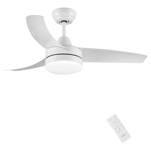 CJOY Deckenventilator mit Beleuchtung und Fernbedienung, 106cm Weiß Deckenventilator mit Licht, Umkehrbare Leise DC Motor-3 Farben-Dimmbar-6 Geschwindigkeiten-Timer, 3 Flügel, Schlafzimmer von CJOY