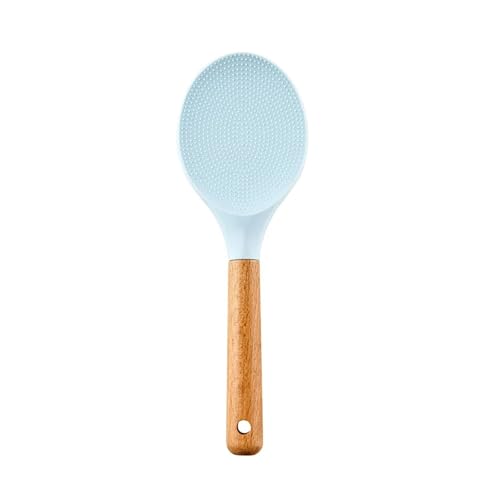Heiße lebensmittelechte blaue Silikon-Kochutensilien, Spatel, Löffel, Holzgriff, praktisches Kochwerkzeug, Küchenutensilien(Blue Rice Spoon) von CJTWNBIO