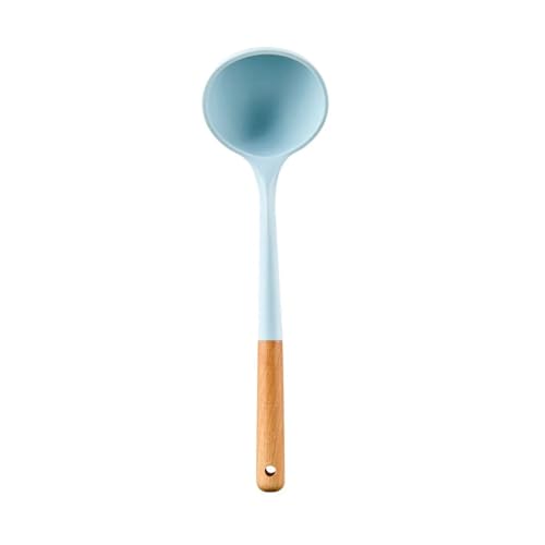 Heiße lebensmittelechte blaue Silikon-Kochutensilien, Spatel, Löffel, Holzgriff, praktisches Kochwerkzeug, Küchenutensilien(Blue Soup Spoon) von CJTWNBIO