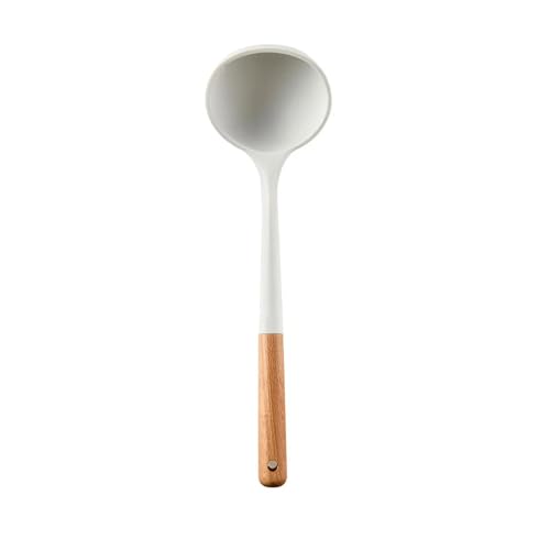 Heiße lebensmittelechte blaue Silikon-Kochutensilien, Spatel, Löffel, Holzgriff, praktisches Kochwerkzeug, Küchenutensilien(White Soup Spoon) von CJTWNBIO