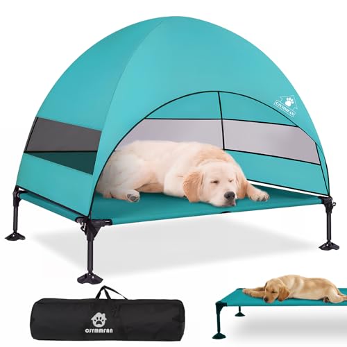 CJYMMFAN Erhöhtes Hundebett Outdoor mit Dach，Hundeliege Klappbar mit Anti-Rutsch-Füßen, Hundezelt Outdoor mit Großem Schatten, Kühlendes ErhöHtes Hunde Bett für Camping, Garten, Strand & Pool von CJYMMFAN