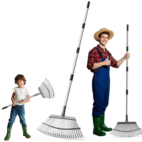 CJYMMFAN Gartenlaubrechen mit Teleskopstiel mit 25 Zähnen, Gartenwerkzeug-Set zum Aufheben von Blättern oder geschnittenem Gras (Stiellänge 170 cm) von CJYMMFAN