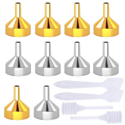 CKANDAY 10er Pack kleine Metalltrichter mit 2 Stk.Mini-Pipette und Löffel zum Befüllen von kleinen Mini-Flaschen oder -Behältern,Zerstäuber Flüssigkeit Ätherische Öle Spice Powder Lab Lotion von CKANDAY