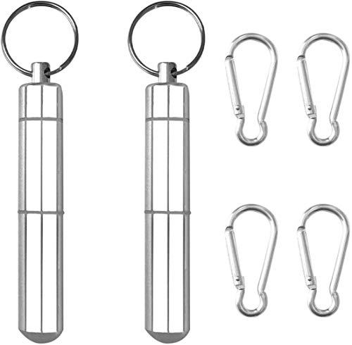 CKANDAY 2er Set Zahnstocherhalter aus Aluminium mit 4er-Pack Schlüsselbund, tragbare Aluminiumtasche, wasserdichte Box, Metallpillen-Zahnstocherhülle und Schnallen für Reisepicknick und Camping von CKANDAY