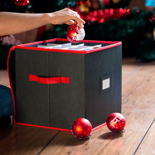 CKB LTD Aufbewahrungsbox für Weihnachtskugeln in Rot und Schwarz, V2-Würfel mit Fächern, für bis zu 64 Kugeln, Weihnachtsschmuck und Loft-Dekorationen, Behälter, 33 x 33 cm von CKB LTD