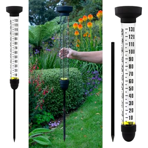CKB LTD Regenmesser mit Erdspieß für den Außenbereich, Regenmessung, Wasserzähler, Dual-Skala mit Erdspieß für Rasen, Garten, Bauernhöfe und Golfplätze, extra groß, 105 cm hoch von CKB LTD