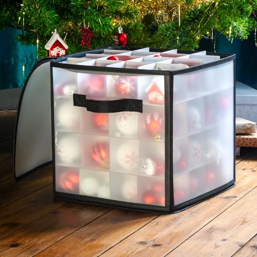 CKB LTD Transparente Aufbewahrungsbox für Weihnachtskugeln, Würfel mit Trennwänden, speichert bis zu 64 Kugeln, faltbarer Behälter für Weihnachtsschmuck und Dekorationen, 30 x 30 cm (transparent) von CKB LTD