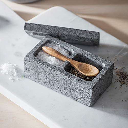 Ckb Ltd Salz- und Pfefferbox aus Granit, mit Bambuslöffel, Steinbox mit Deckel für Kräuter und Gewürze, Küchenset von CKB LTD