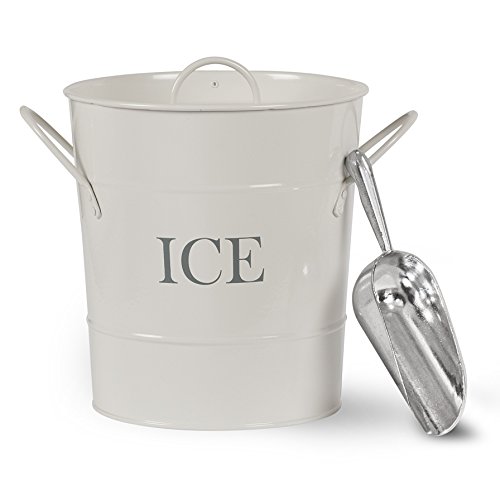 CKB LTD Ice Bucket Eiswürfelbehälter Eiseimer Eisbehälter mit Deckel Eisschaufel Schaufel Innen oder im Freien unterhaltsam Retro Vintage Themed Farbige Kreide weiß pulverbeschichtet Stahl von CKB LTD