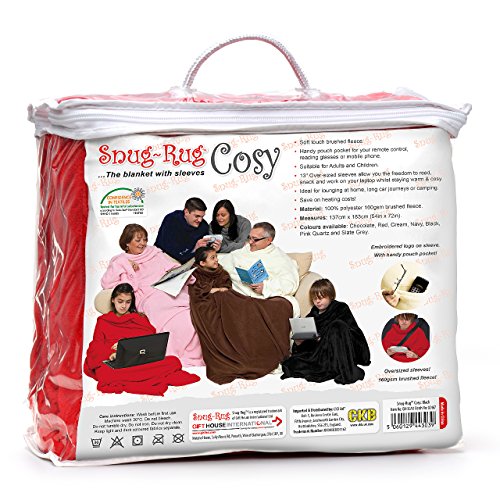 Snug Rug Cosy Decke Kuscheldecke mit Ärmeln SnugRug Ärmeldecken Superweiche 160gsm Fleece-weicher Stoff Übergroße Ärmel Erwachsene Größe Rot von CKB LTD
